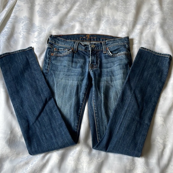7 for all mankind low rise skinny jeans minimal distress on pockets Sz 24 - Picture 5 of 9